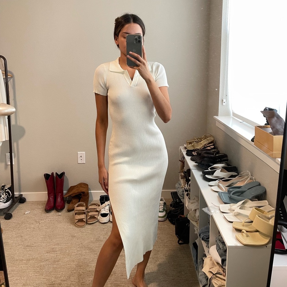 Wayf White Ribbed Dress